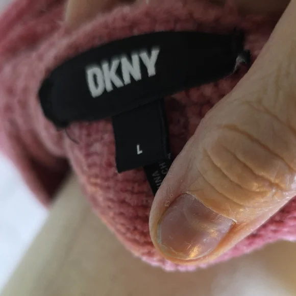 DKNY Pink Ribbed Sweater with Glitter Logo - Picture 2 of 5